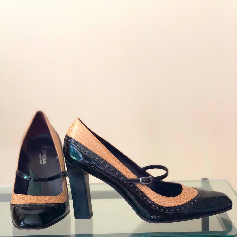 Via Spiga brown and tan Mary Janes.